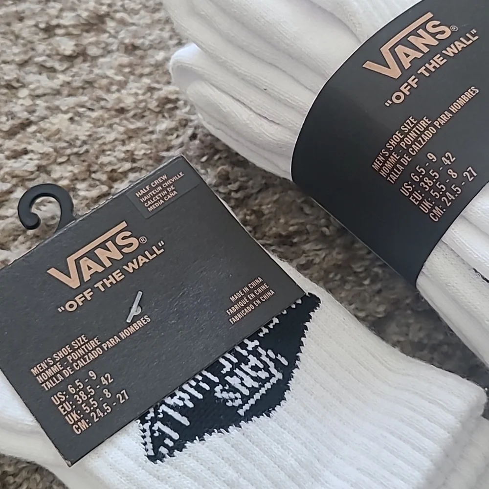 Vans White Crew Socks with Black Accents